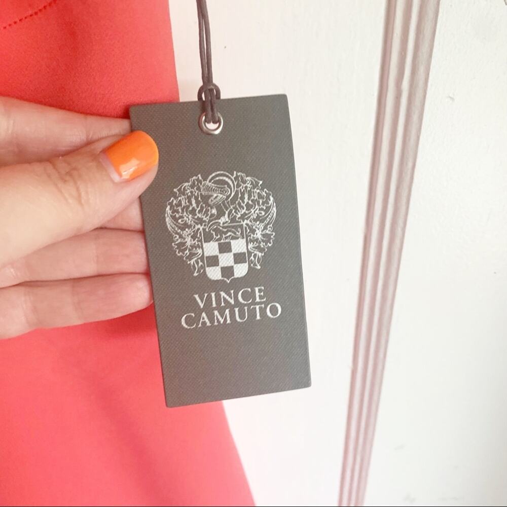 Vince Camuto Laguna Crepe Halter Mock Neck High Low Sleeveless Dress Coral NWT 8 - Picture 7 of 13